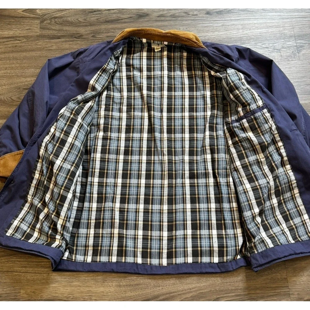 Vintage J Crew Chore Coat L Navy Barn‎ Jacket Flannel Corduroy Collar Americana